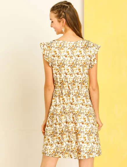 Allegra K- Short Sleeve V-Neck Floral Knit Dress