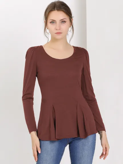 Allegra K- Long Sleeves Scoop Neck Casual Peplum Shirt