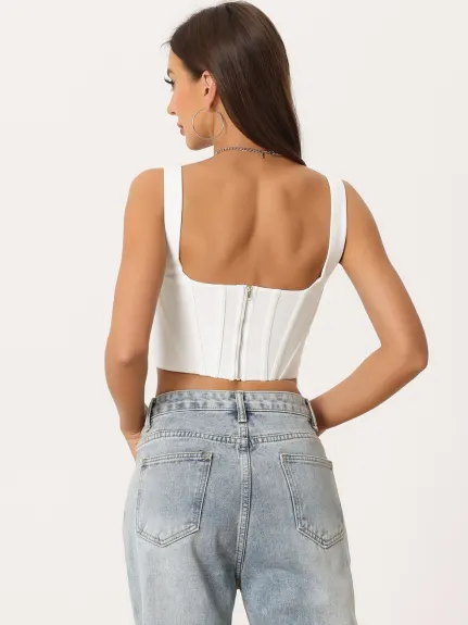 Allegra K- col carré Bustier Zip Top