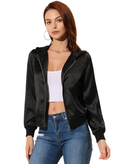 Allegra K- Casual Zipper Front Lightweight Bomber Jacket