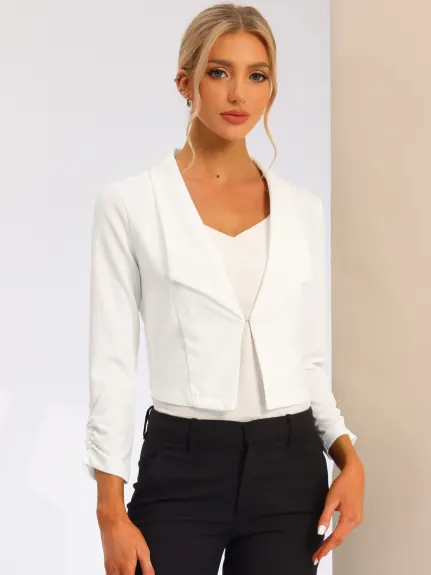 Allegra K- Cropped Notched Lapel Long Sleeve Blazer