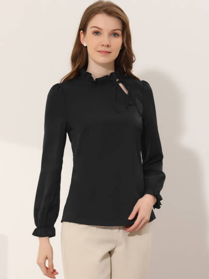 Allegra K - Elegant Tie Neck Long Sleeve Work Blouse