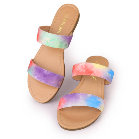 Allegra K - Tie Dye Dual Straps Slip-on Flat Sandals