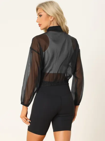 Allegra K- Sheer Zip Up Long Sleeve Jackets