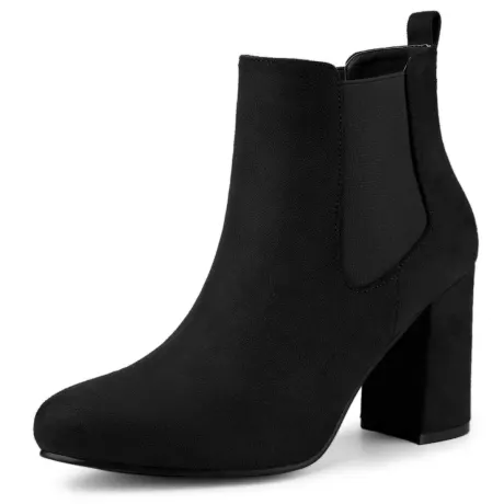 Allegra K - Round Toe Chunky High Heels Chelsea Boots