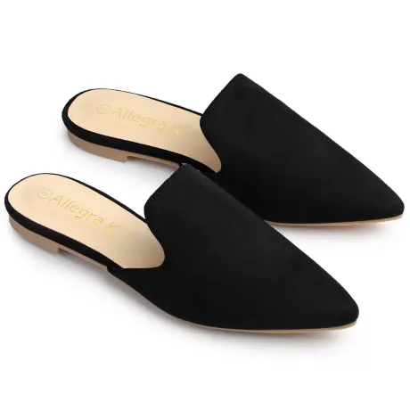 Allegra K- Pointed Toe Flat Slides Black Mules