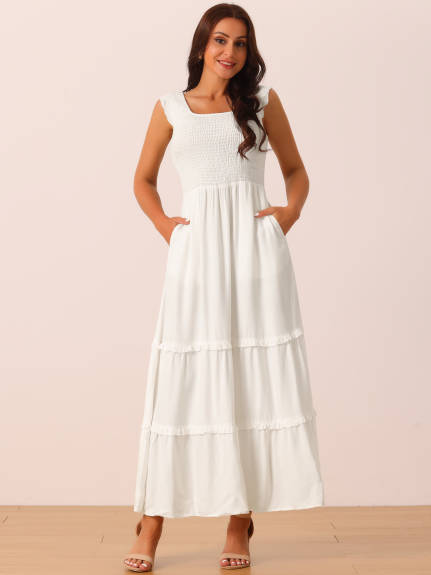 Allegra K - Sleeveless Scoop Neck Tiered Maxi Dress