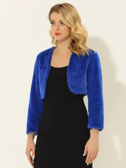 Allegra K - Manteau court sans col en fausse fourrure ouvert sur le devant