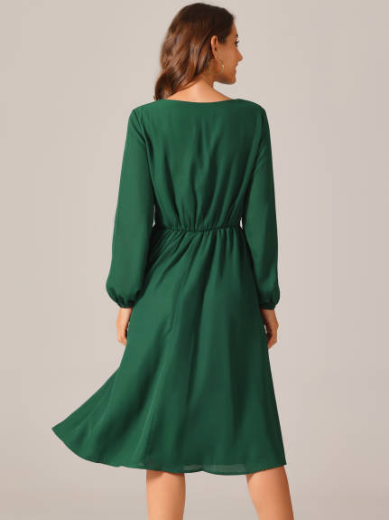 INSPIRE CHIC - Long Sleeve Pleated Midi Dress