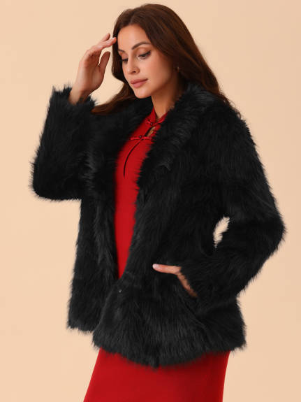 Allegra K - Manteau d'hiver shaggy en fausse fourrure