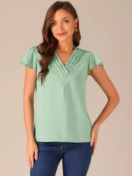 Allegra K- V Neck Flutter Sleeve Shirts