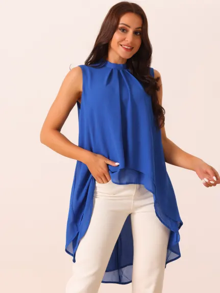 Allegra K- Tie Back Mock Neck Flowy Tops