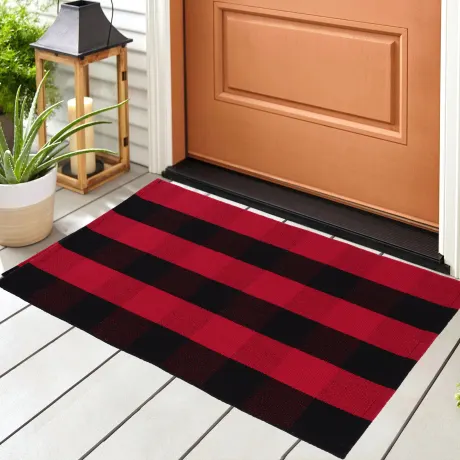 PiccoCasa- Buffalo Check Plaid Outdoor Cotton Floor Mat 35"x24"