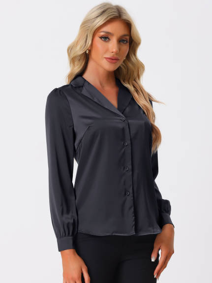 Allegra K- Long Sleeve Elegant Satin Shirt