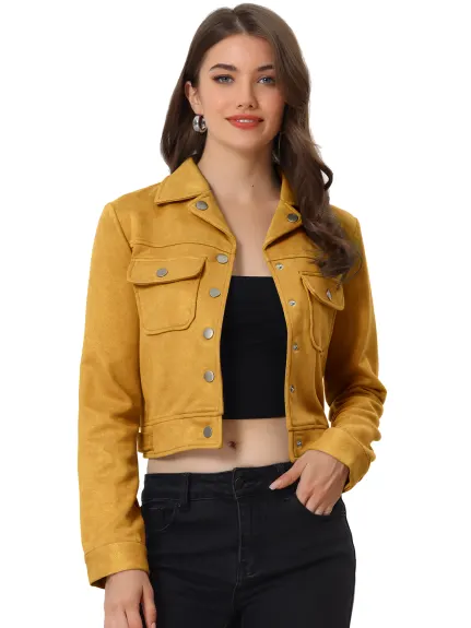 Allegra K- Faux daim col cranté boutonné veste courbée