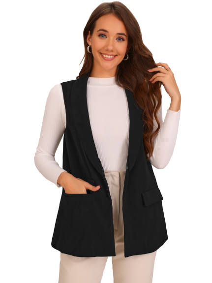 Allegra K - Sleeveless Shawl Collar Open Front Work Vest