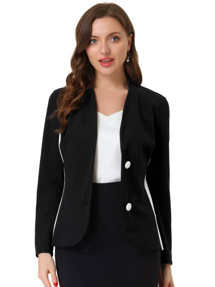 Allegra K- Collarless Button Contrast Color Blazer