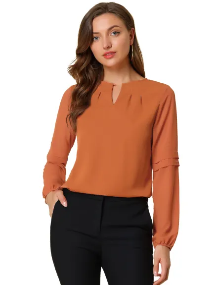 Allegra K- Long Sleeve Keyhole Neck Blouse Top