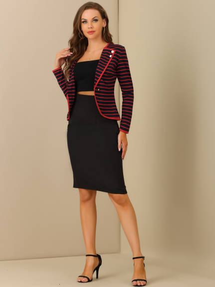 Allegra K- Notched Lapel Casual Striped Blazer