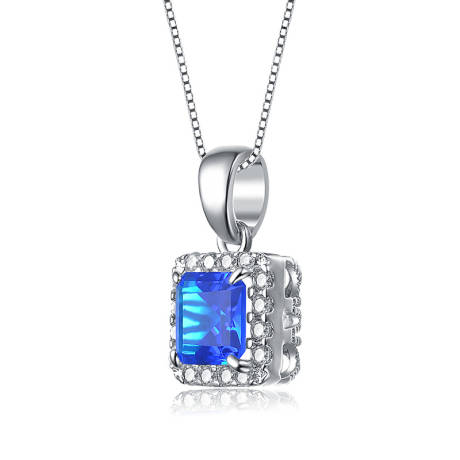 Collier avec pendentif goutte en argent sterling avec zircone cubique colorée, taille Asscher, cadre carré