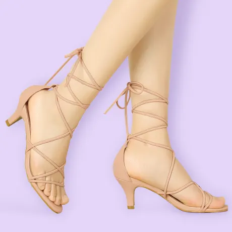 Allegra K - Strappy Kitten Heel Lace Up Sandals