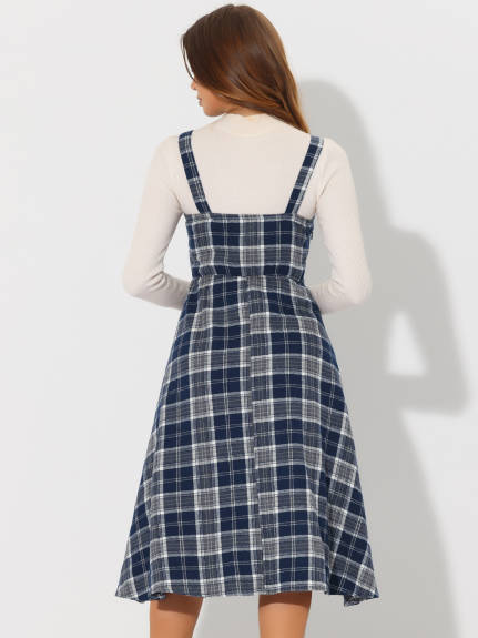 Allegra K- Plaid Overalls Pinafore Dress Suspender Skirt