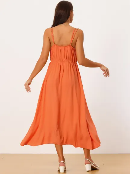 Allegra K- Robe d'été mi-longue fluide sans manches nouée sur le devant