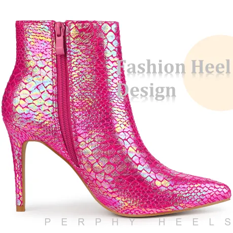 Allegra K - Snakeskin Printed Pointed Toe Ankle Boots