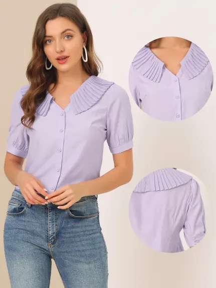 Allegra K - Casual Pleated Collar Button Front Shirt