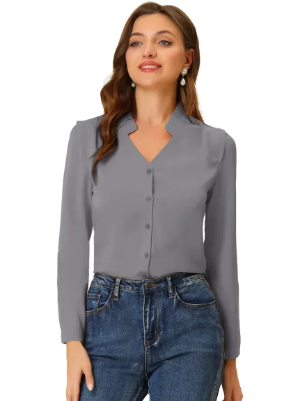 Allegra K- Elegant V Neck Button Up Shirt