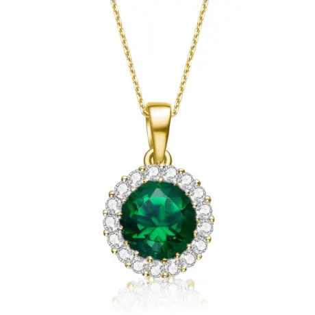 Genevive Sterling Silver with Colored Cubic Zirconia Round Pendant Necklace