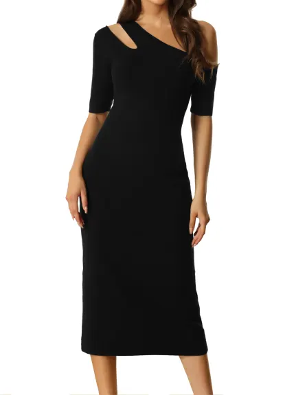 Allegra K- pull épaule froide body coupe Midi robe