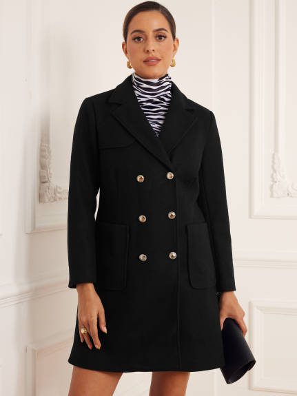 Allegra K - Notched Lapel Pockets Long Coat