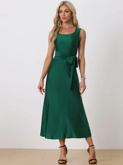 Allegra K- Sleeveless Waist Strap Maxi Dress