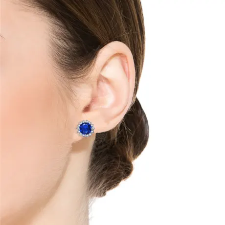 Genevive Sterling Silver with Colored Cubic Zirconia Button Stud Earrings