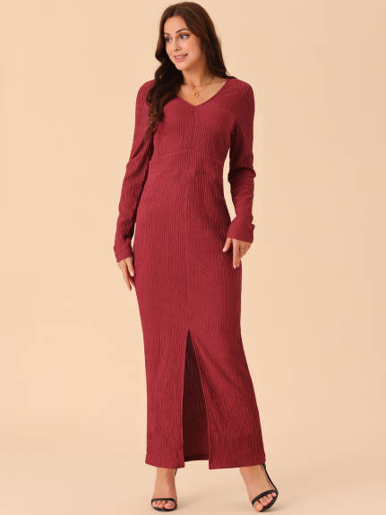 Allegra K - Split Hem Maxi Party Knit Dress