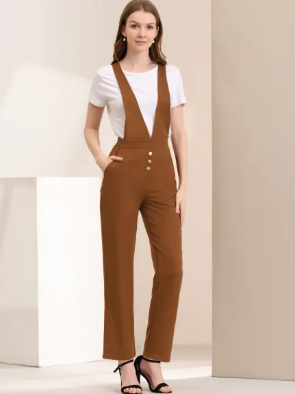 Allegra K - Wide Leg Jumpsuit Suspenders Pants