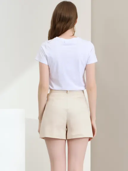 Allegra K - Short de travail taille haute en coton avec ceinture d'été