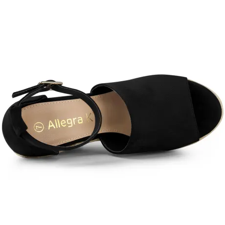 Allegra K- Espadrilles plateforme femme Espadrille noire sandales compensées