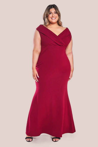 Goddiva - Front Wrap Off The Shoulder Maxi Dress - Plus size