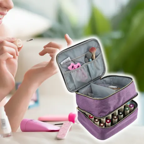 Unique Bargains- Nail Polish Double Layer Makeup Organizer Travel Case