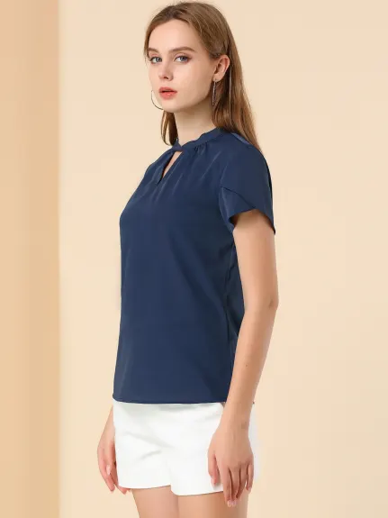 Allegra K- Blouse à manches pétales et col torsadé avec col en trou de serrure