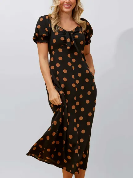 Annick - Elena Robe Midi À Pois Noeud Avant Noir