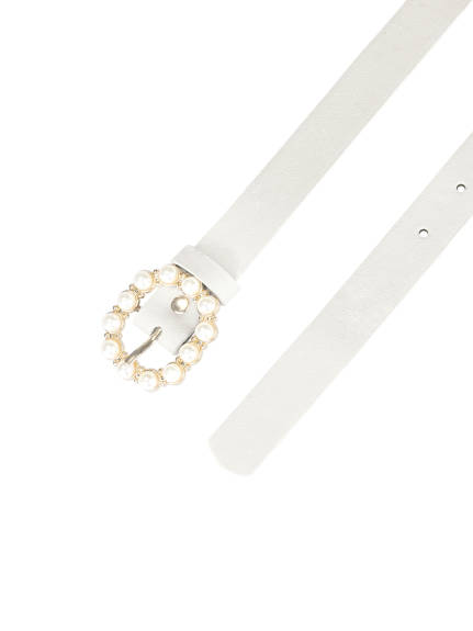 Allegra K- Pearl Waistband Skinny Leather Pin Buckle Belt