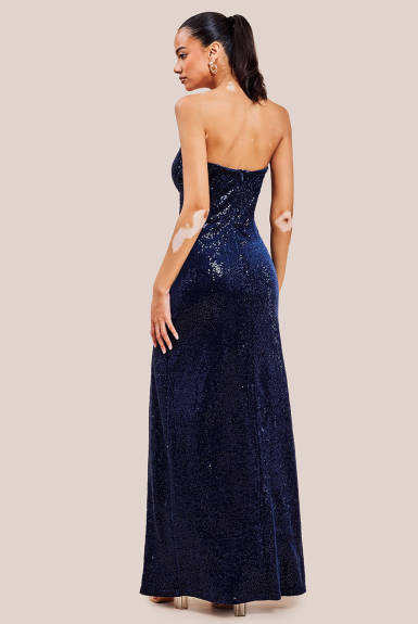 Goddiva - Sequin Velvet Bandeau Maxi Dress