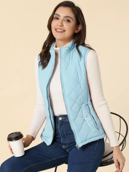 Allegra K- Gilet léger à col montant Gilet matelassé zippé