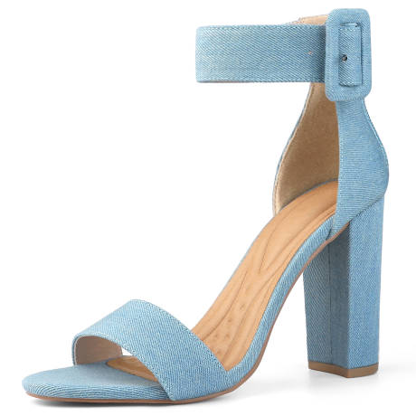 Allegra K- Ankle Strap Summer High Block Heel Sandals