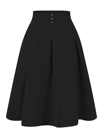 Allegra K- Button Decor High Waist A-Line Skirt