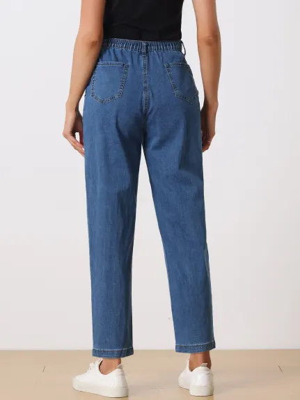 Allegra K- Capri Pantalon en jean taille haute élastique