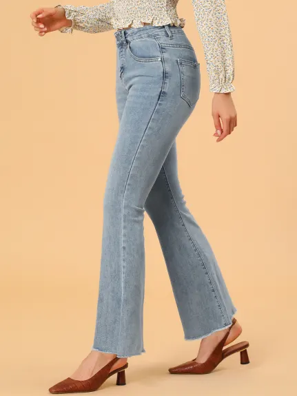 Allegra K- Jean en denim taille haute avec poche oblique et jambe large